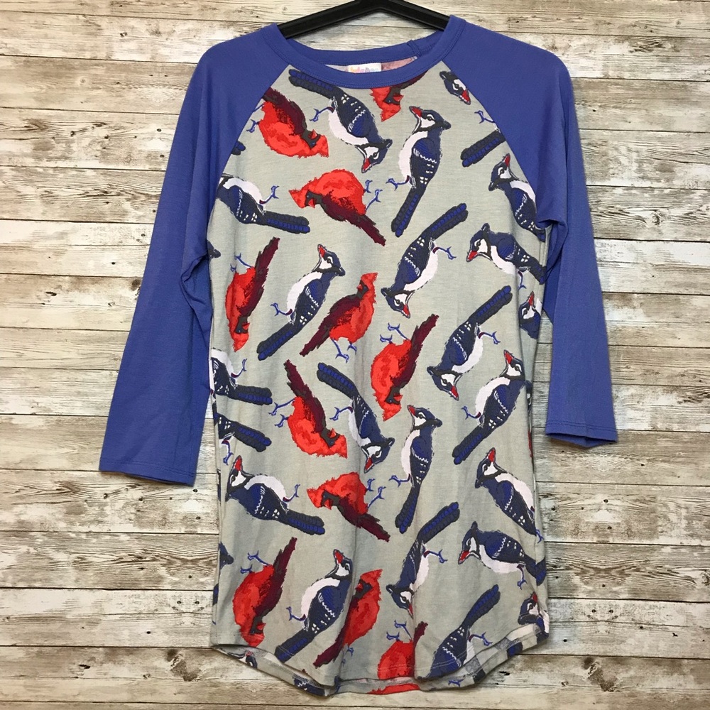 XS Lularoe Randy Cardinals Blue Jays Birds Shirt